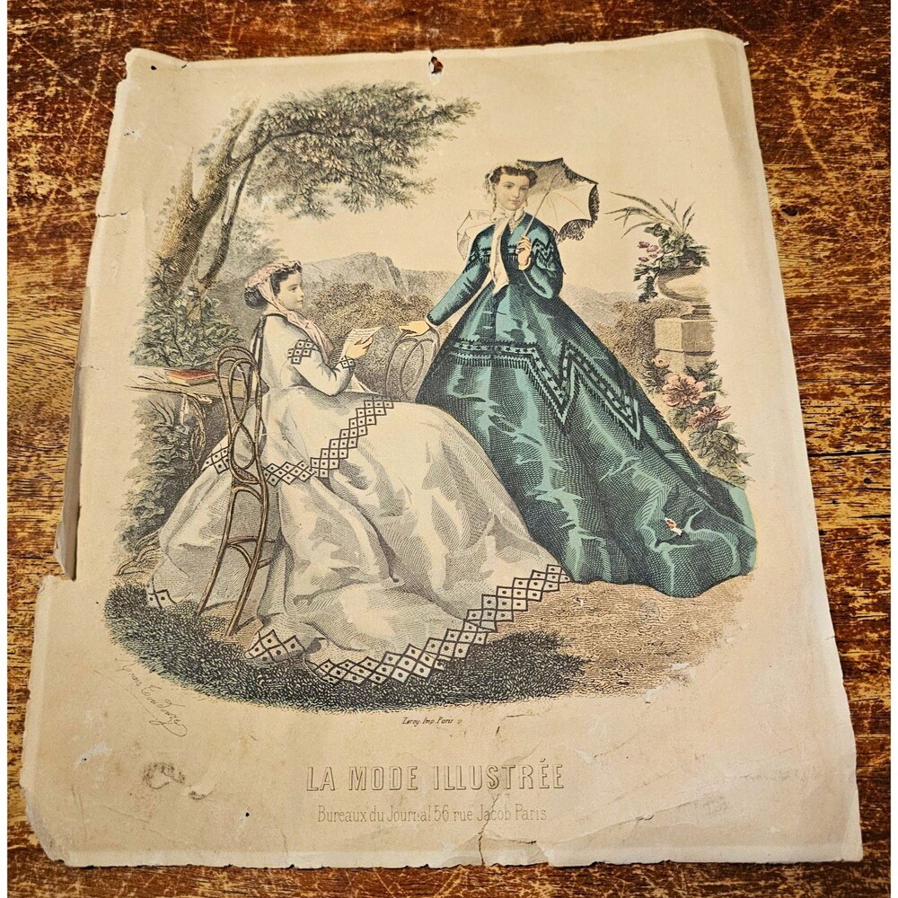 La Mode Illustrée French Hand Colored Victorian Women Fashion Print